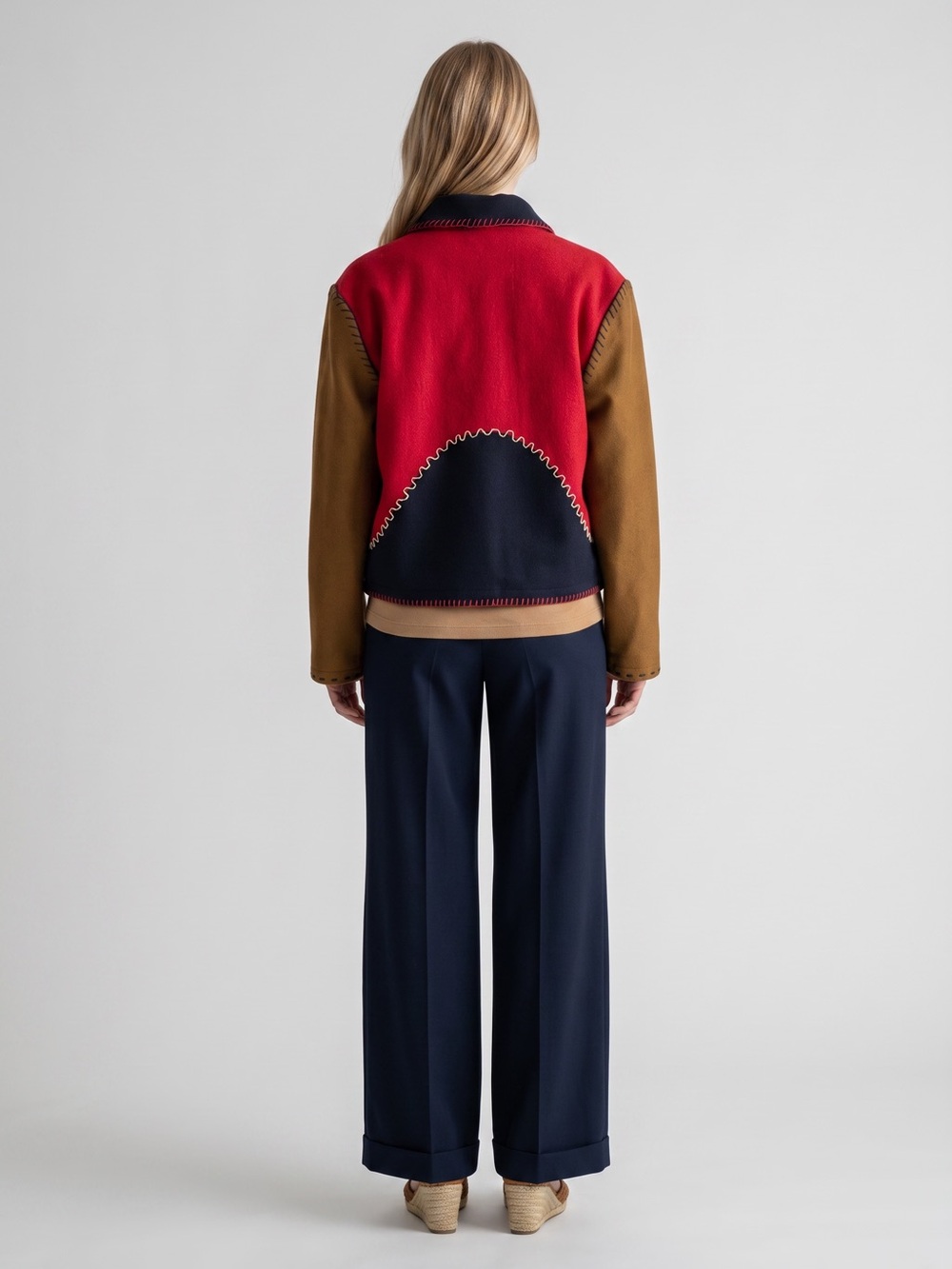 Vintage Sandy Starkman Color-block Red & Navy Wool Blend Blazer Jacket - Picture 5 of 8